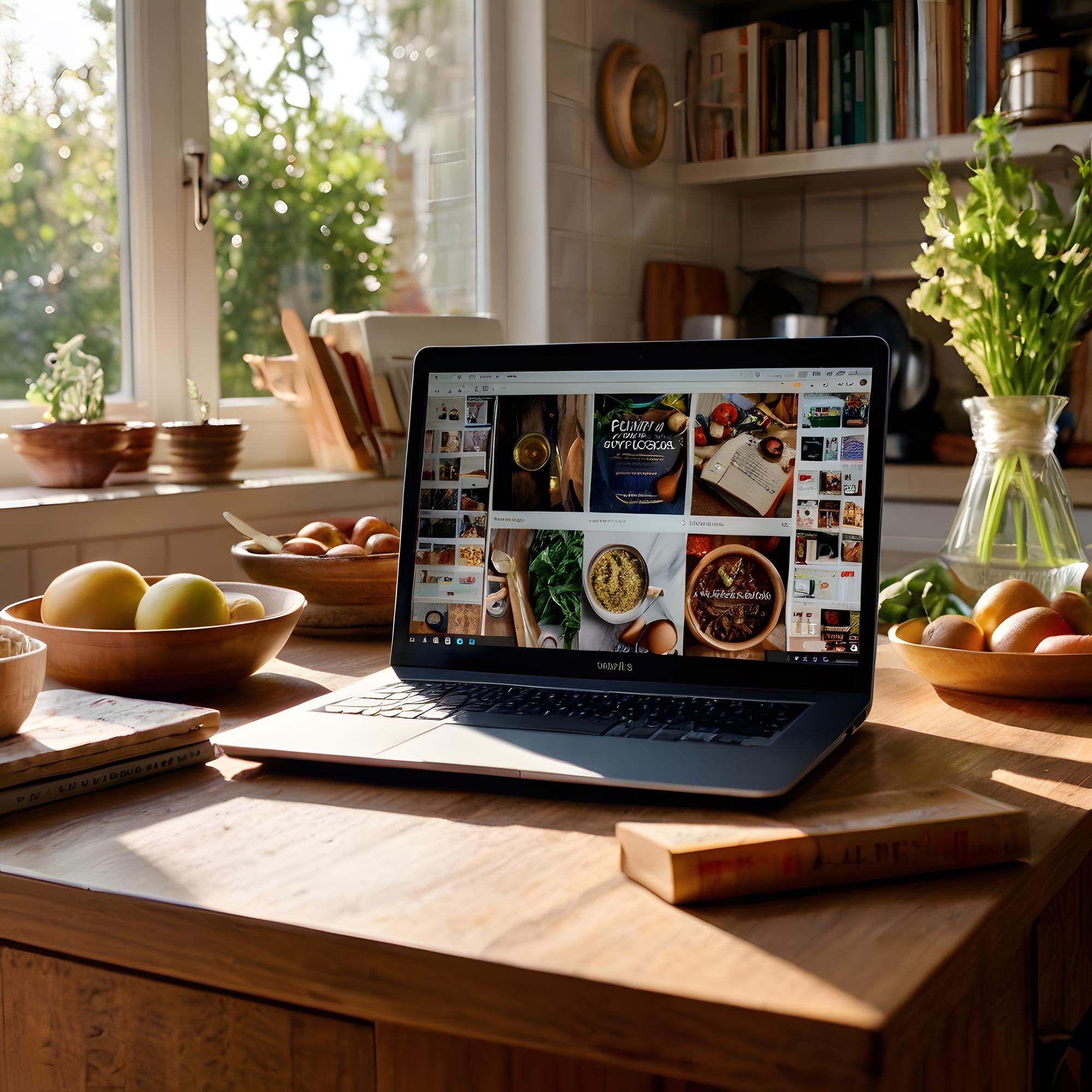 Schermo con lezione live e ingredienti sul tavolo